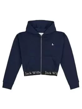 Image of Jack Wills Girls Elastic Zip Thru Hoodie - Navy, Size Age: 8-9 Years, Women
