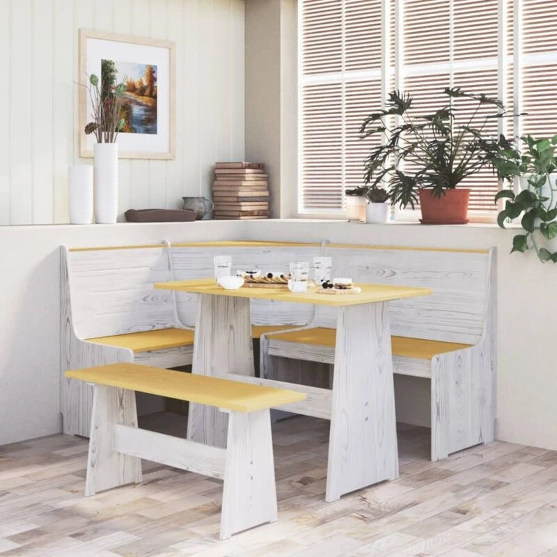 Image of VIDAXL 3 Piece Dining Set reine Honey Brown and White Solid Wood Pine Vidaxl 8720286816349