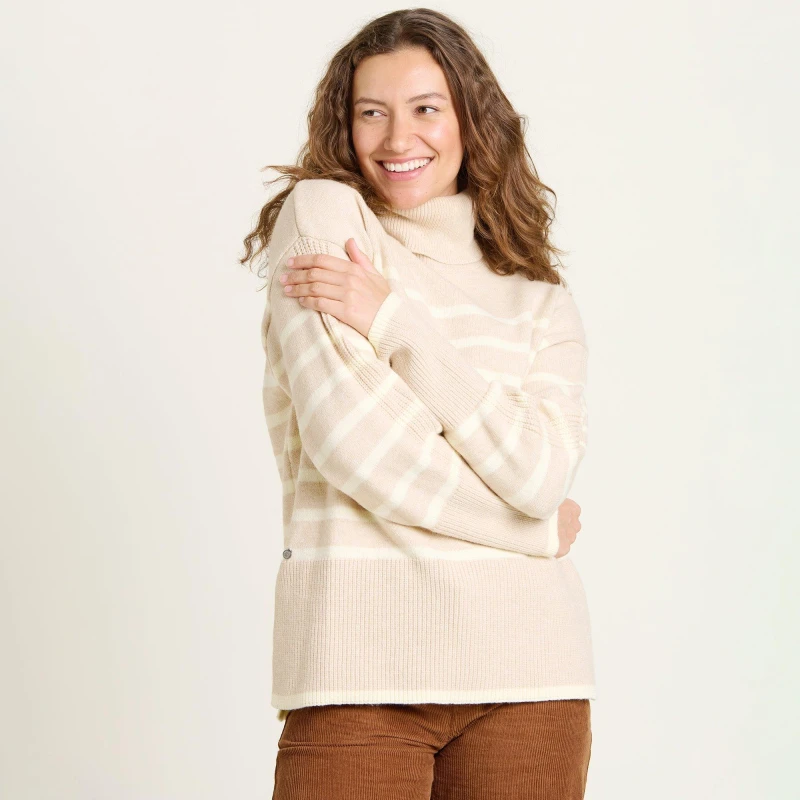 Image of Brakeburn Chunky Stripe Knitted Roll Neck Beige