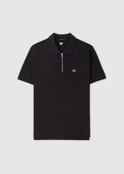 Image of C.P. Company Mens Stretch Piquet Slim Zipped Polo Shirt In Black