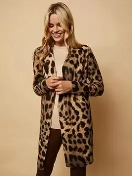 Image of Wallis Neutral Leopard Animal Longline Cardigan, Cream, Size S, Women