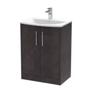 Image of Hudson Reed Juno 600mm Floor Standing 2 Door Vanity & Curved Basin - Metallic Slate
