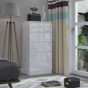 Image of Fwstyle Modern Tall 5 Drawer Chest Of Drawers White Gloss