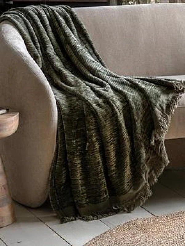 Image of Crossland Grove Whitely Chenille Throw Khaki 1300X1700Mm 5056693563075