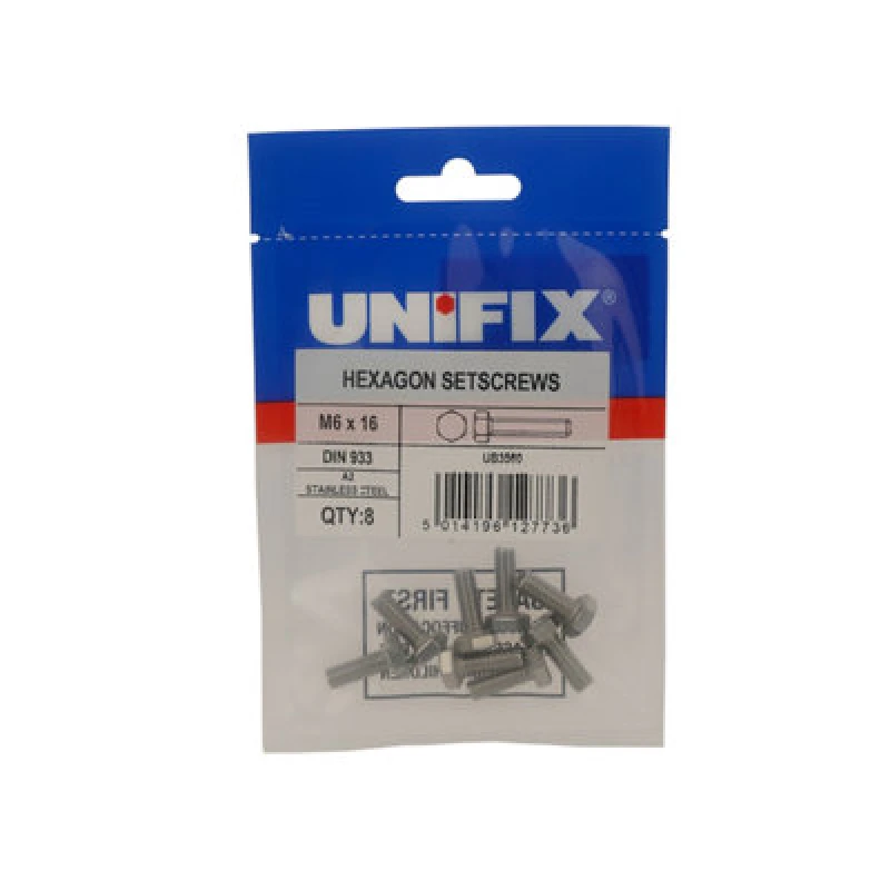 Image of Unifix A2-304 St/st Hexagon Setscrews M8 X 20 - Ubssmhs08 020