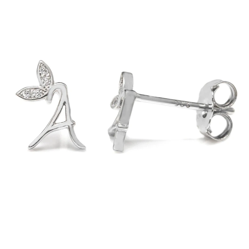 Image of Say It With Winged Initial Earring Pair - Sterling Silver - A Silver Unisex One Size