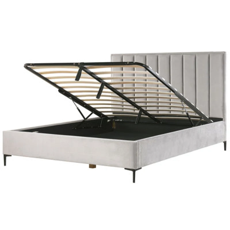 Image of Beliani Ottoman Bed Velvet Sezanne 180 X 200 Cm (Eu Super King) Light Grey