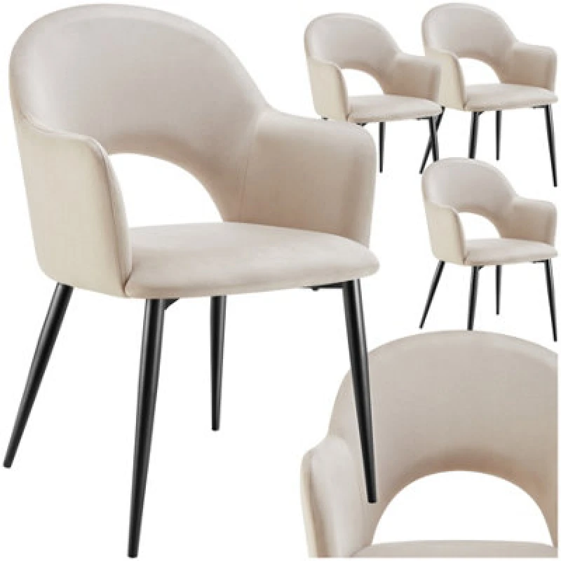 Image of Tectake Set Of 4 Dining Chair Sasha- Padded Armchair In Velvet Look, Continuous Backrest - Cream