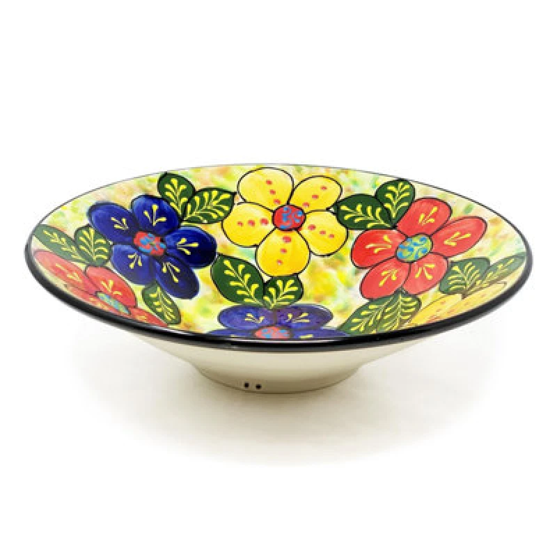 Image of Verano Spanish Ceramics Classic Spanish Hand Painted Kitchen Dining Extra Large Conical Bowl 38cm Floral Multi