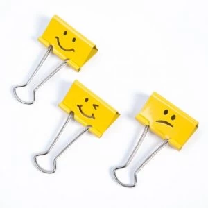 Image of Rapesco 32mm Foldback Clips Assorted Emojis Yellow PK20