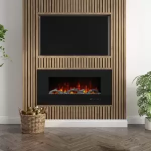 Image of Black Wall Mounted or Recessed Electric Fire with Log and Crystal Fuel Bed - Amberglo