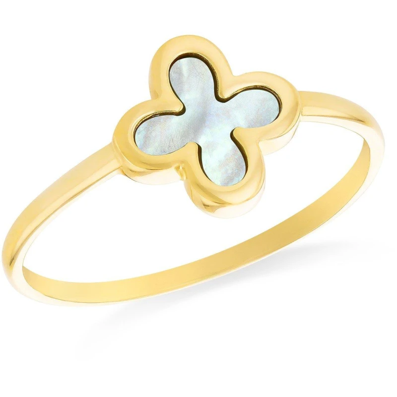 Image of Be You 9ct Gold Clover Mother of Pearl Ring Yellow Gold female K