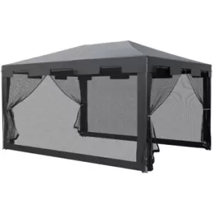 Image of 4 m x 3m Gazebo Party Tent Outdoor Tent w/ Mesh Sidewalls Dark Grey - Dark Grey - Outsunny