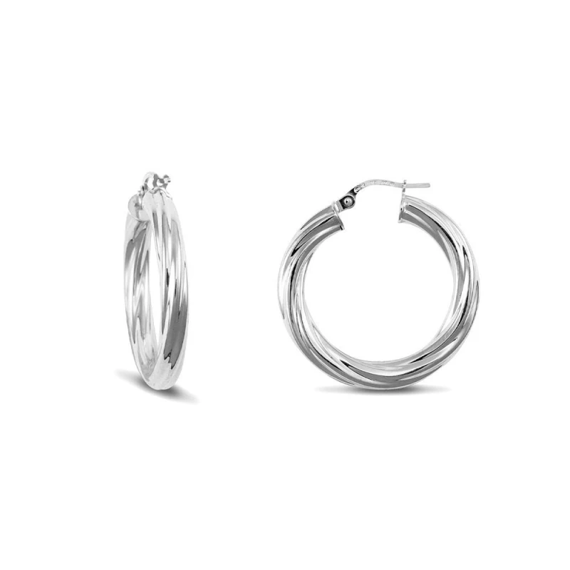 Image of Jewelco London Sterling Silver Twist Hoop Earrings - 4mm - 2.7cm - AER002B Silver female