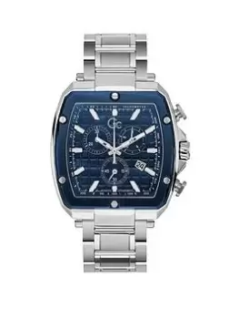 Image of Gc Swiss Movement - Polished & Brushed Silver & Blue Pvd Case - Silver Bracelet - Blue Dial - Chrono - Sapphire Coated Mineral Glass