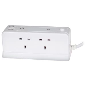 Image of Status 4 Way Block Design Adapter 1m Extension with 2x USB Outputs UK Plug