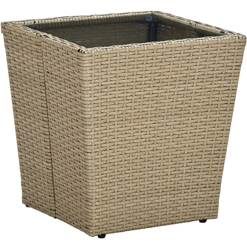 Image of VIDAXL Tea Table Beige 41.5x41.5x44cm Poly Rattan and Tempered Glass Vidaxl 8720286089347