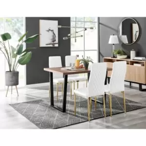 Image of Kylo Brown Wood Effect Dining Table & 4 White Milan Gold Leg Chairs - White