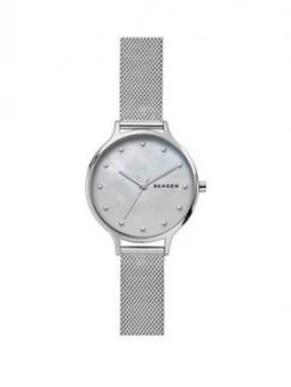 Image of Skagen Anita Mother of Pearl Dial Stainless Steel Mesh Strap Ladies Watch, One Colour, Women