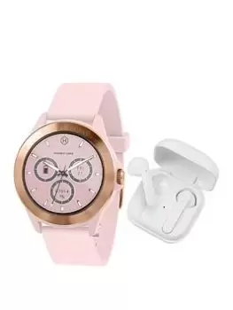 Image of Harry Lime Harry Lime Fashion Smartwatch in Pink Featuring White True Wireless Stereo Earbuds in Charging Case HA07-2006-TWS, White, Women