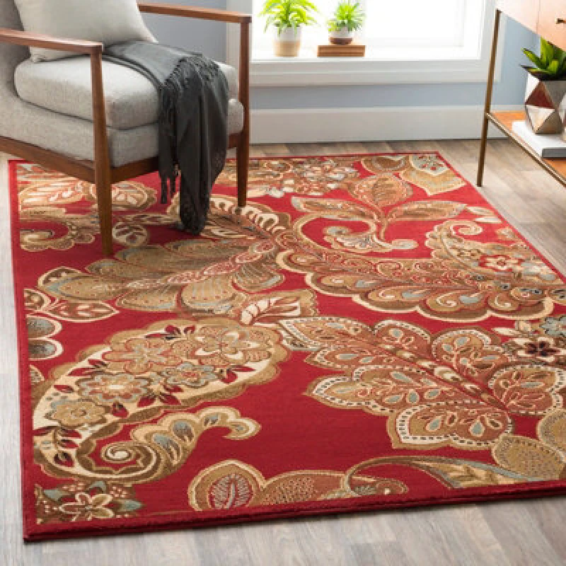 Image of Livabliss Traditional Boho Dark Red Arosa Area Rug 160 X 230 Cm - Easy Care, Non Shedding, Ideal For Living Room & Bedroom