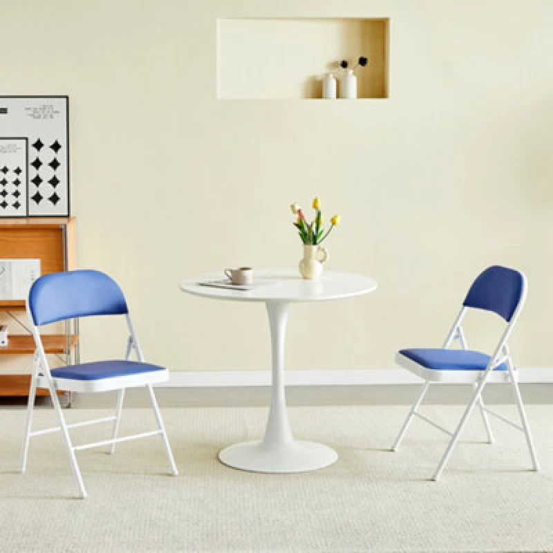 Image of MCC Direct Set of 2 Folding Dining Chairs Metal Frame Padded Seats Blue