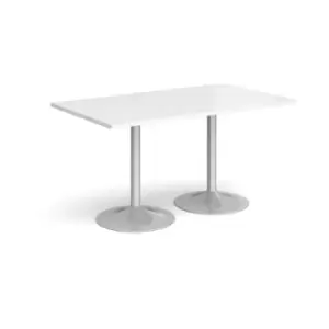 Image of Genoa rectangular dining table with silver trumpet base 1400mm x 800mm - white