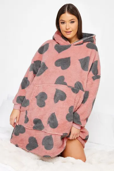 Image of Yours Leopard Heart Snuggle Hoodie, Pink Size XL Women