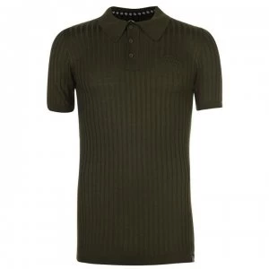 Image of Fabric Embroidered Logo Polo Mens - KHAKI