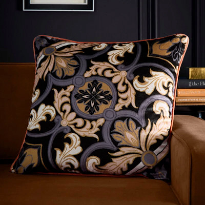 Image of Laurence Llewelyn-Bowen Laurence Llewelyn-Bowen 'Festivo' Ornamental Tile Print Velvet Filled Cushion in Black Size: 55cm x 55cm Black 55cm x 55cm U
