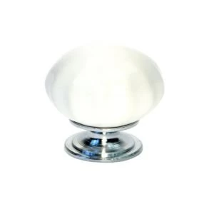 Image of BQ White Polished Chrome effect Knob Furniture knob D30 mm Pack of 1