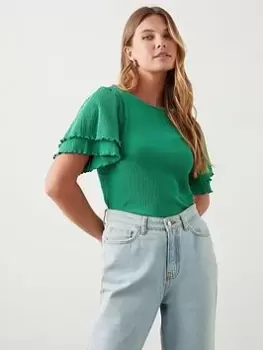 Image of Dorothy Perkins Double Frill Sleeve Top - Green, Size S, Women