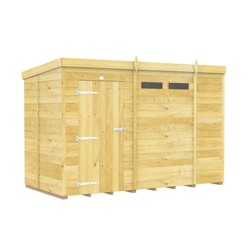 Image of Buttercup Farm 10 x 5 Feet Pent Security Shed - Single Door - L147 x W302 x H201cm in Brown Brown Unisex