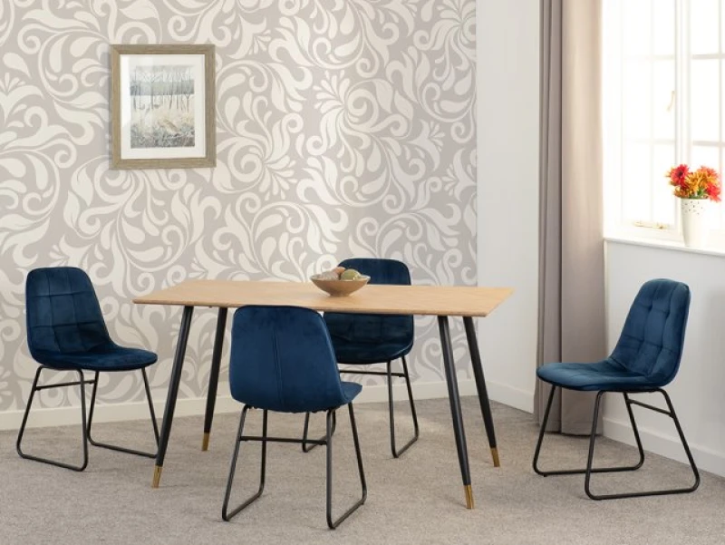 Image of Seconique Hamilton 140cm Dining Table with 4 Lukas Blue Velvet Dining Chairs