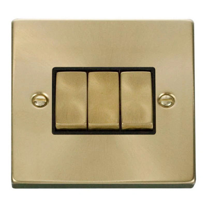 Image of SE Home Satin / Brushed Brass 10A 3 Gang 2 Way Ingot Light Switch Gold