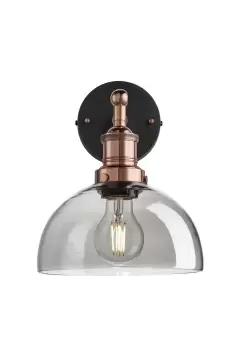 Image of Brooklyn Tinted Glass Dome Wall Light, 8 Inch, Smoke Grey, Copper Holder