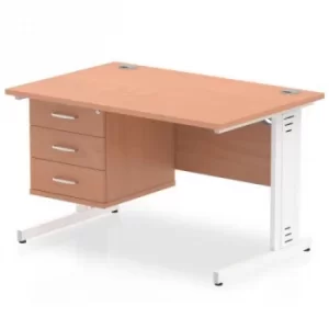 Image of Impulse 1200 Rectangle White Cable Managed Leg Desk Beech 1 x 3 Drawer Fixed Ped