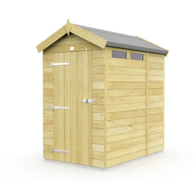 Image of Buttercup Farm 4 x 6 Feet Apex Security Shed - Single Door - L187 x W118 x H217cm in Brown Brown Unisex