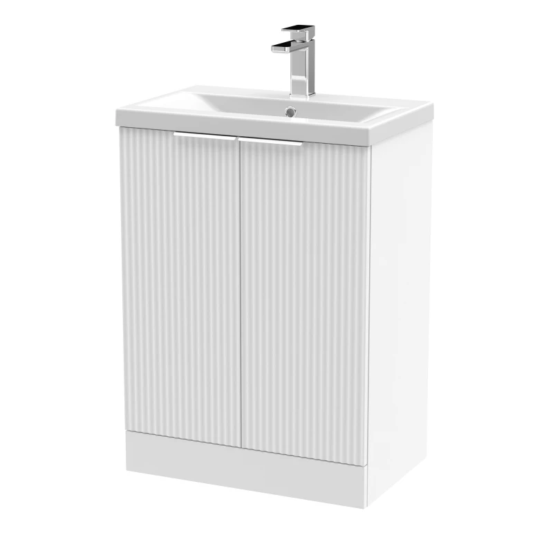 Image of Balterley Fluted Front Floor Standing 2 Door Vanity Basin Unit 600mm Satin White White Unisex
