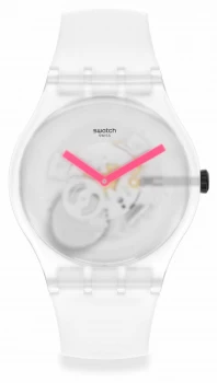 Image of Swatch SNOW BLUR White Silicone Strap White Transparent Watch