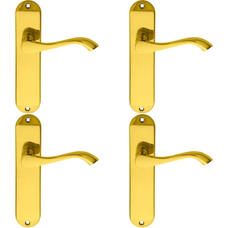 Image of Loops 4x PAIR Curved Handle on Chamfered Latch Backplate 180 x 40mm Polished Brass Metallics
