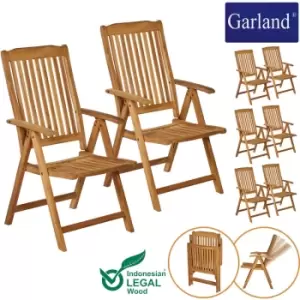 Image of Garland Set of 8 Garden Chair Bari Teak Wood Weatherproof 5-Way Adjustable Foldable Chair Garden Armchair Balcony Chair
