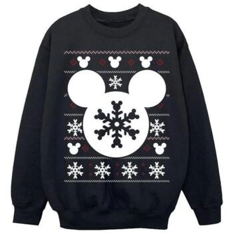 Image of Disney Mickey Mouse Christmas Silhouette Snowflakes Sweatshirt Black female