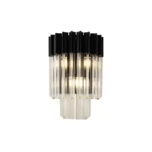 Image of Luminosa Poland Wall Lamp 3 Light E14, Matt Black, Clear Sculpted Glass