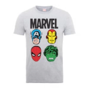 Image of Marvel Comics Main Character Faces Mens Grey T-Shirt - L