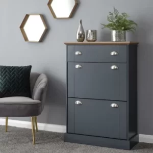 Image of Blue Shoe Cabinet Storage Cupboard Footwear Shelf 2 Tier Organizer Stand Rack