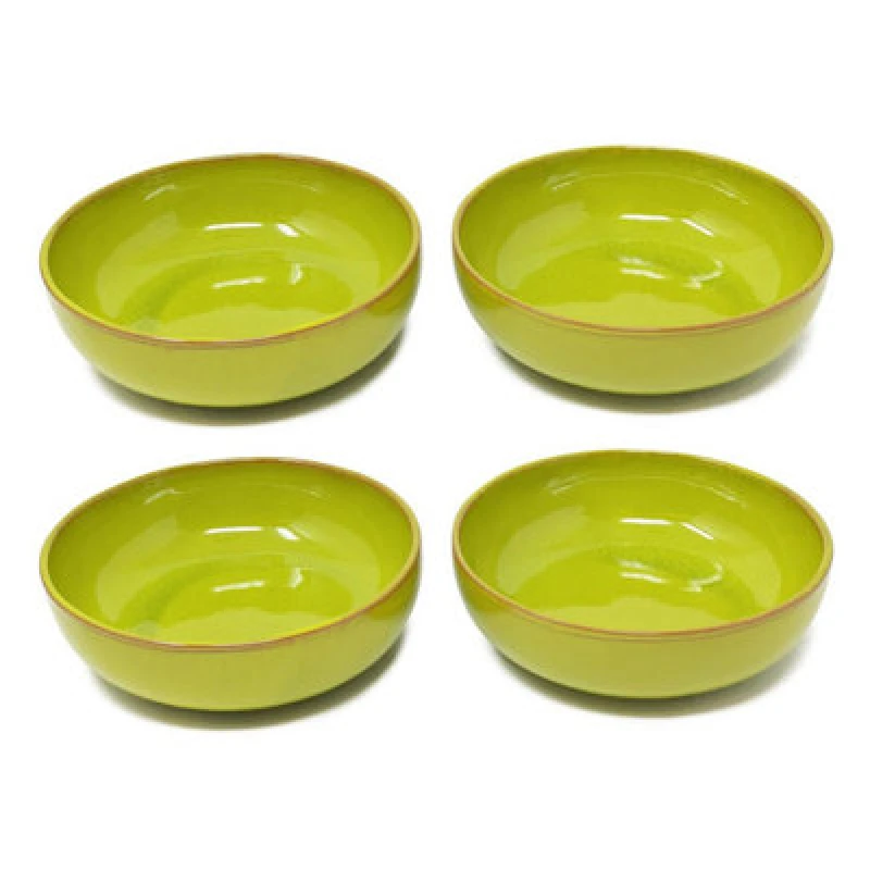 Image of Verano Spanish Ceramics Selena Glazed Hand Dipped Kitchen Dining Set Of 4 Shallow Bowls Lime Green (Diam) 14Cm