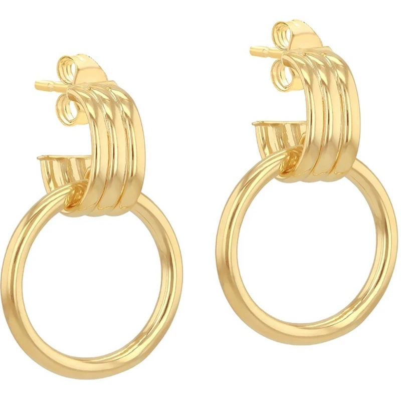 Image of Be You 9ct Gold Triple Tube Circle Drop Stud Earrings Yellow Gold female One Size