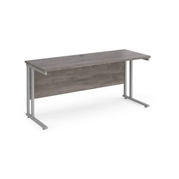 Image of Maestro 25 straight desk 1600mm x 600mm - silver cantilever leg frame, grey oak top