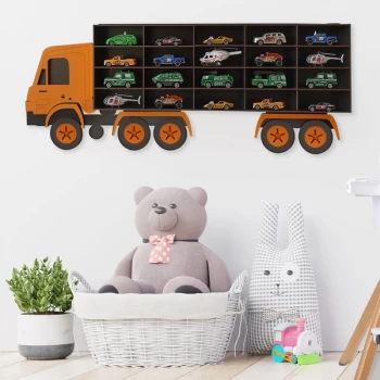 Image of Kamyon - Black, Orange Black Orange Decorative MDF Wall Shelf